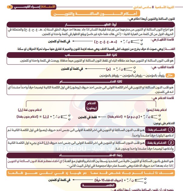 مراجعة ليلة الامتحان التربية الاسلامية